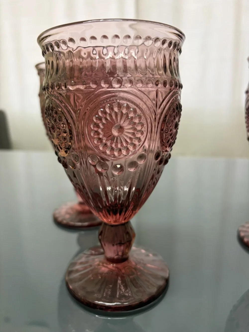 The Pioneer Woman Plum Glass Goblets w/ Embossed Floral Design